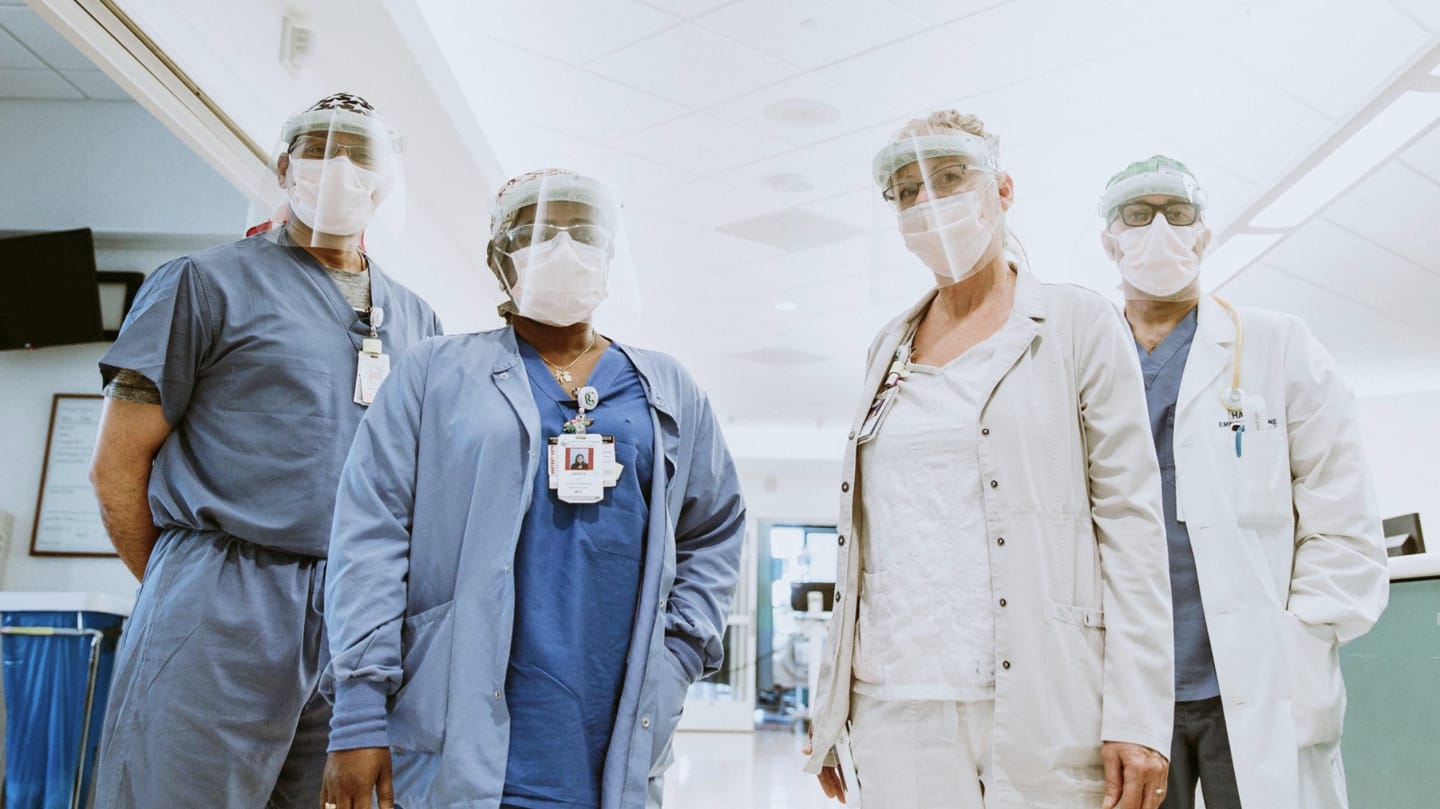 Doctors using the faceshield produced by Carbon in Partnership with adidas. GamePlanA