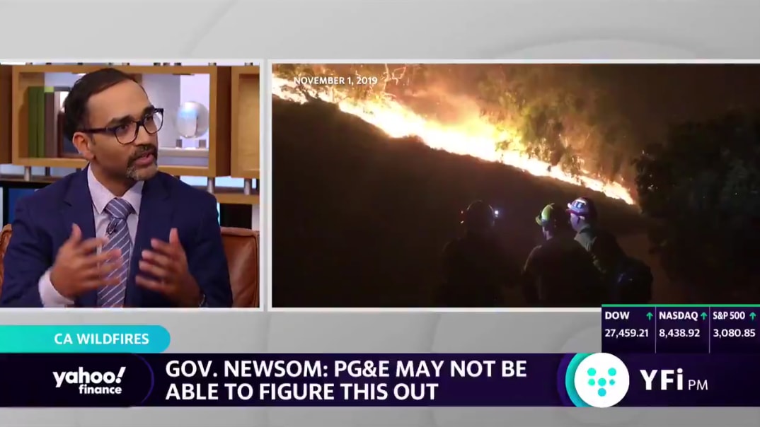 Man talking about wildfires on the news during interview, Ryan Patel, news, Yahoo. wildfires, sustainability, business, expert