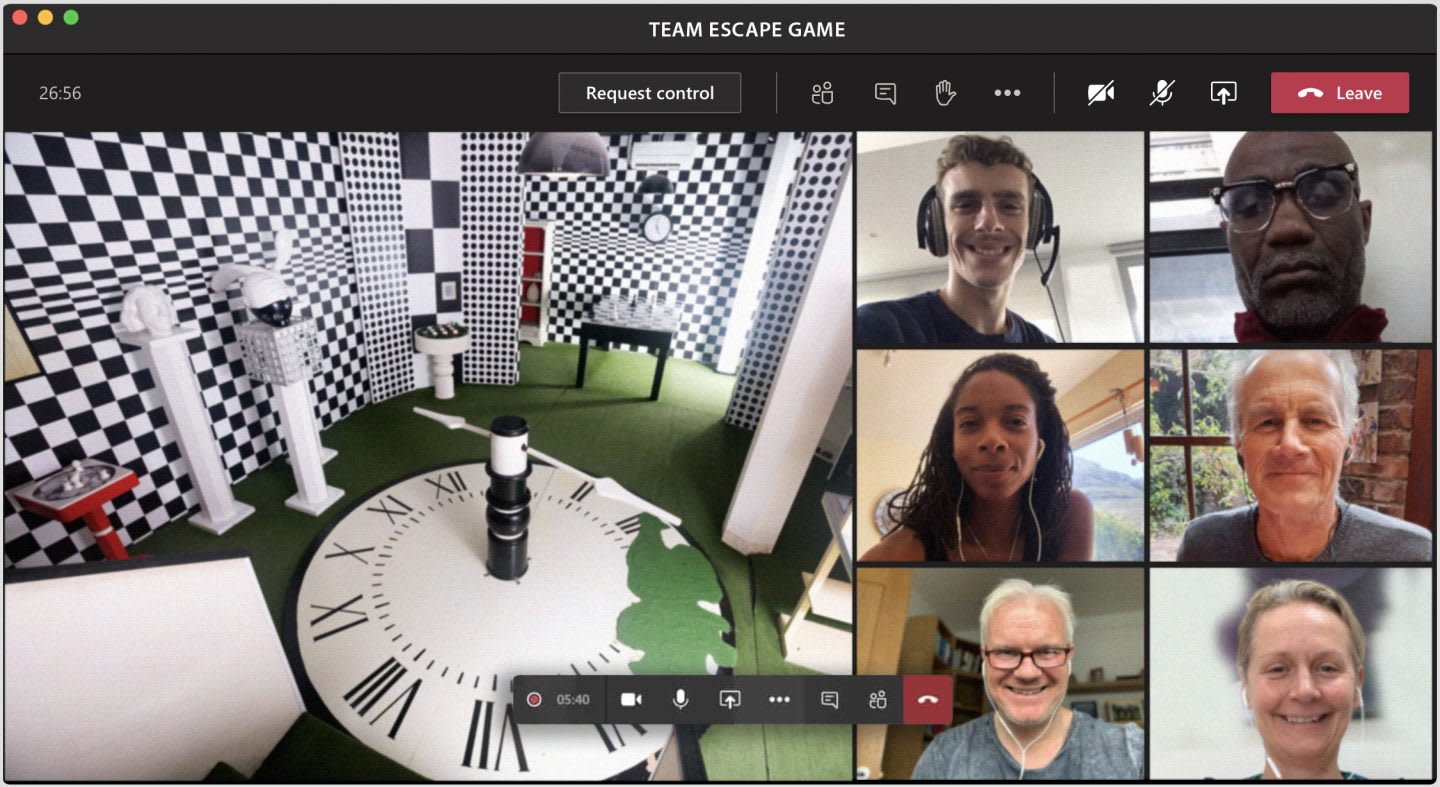 Colleagues playing a virtual escape room on a Microsoft Teams call, team, activity, teamwork, fun, collaboration