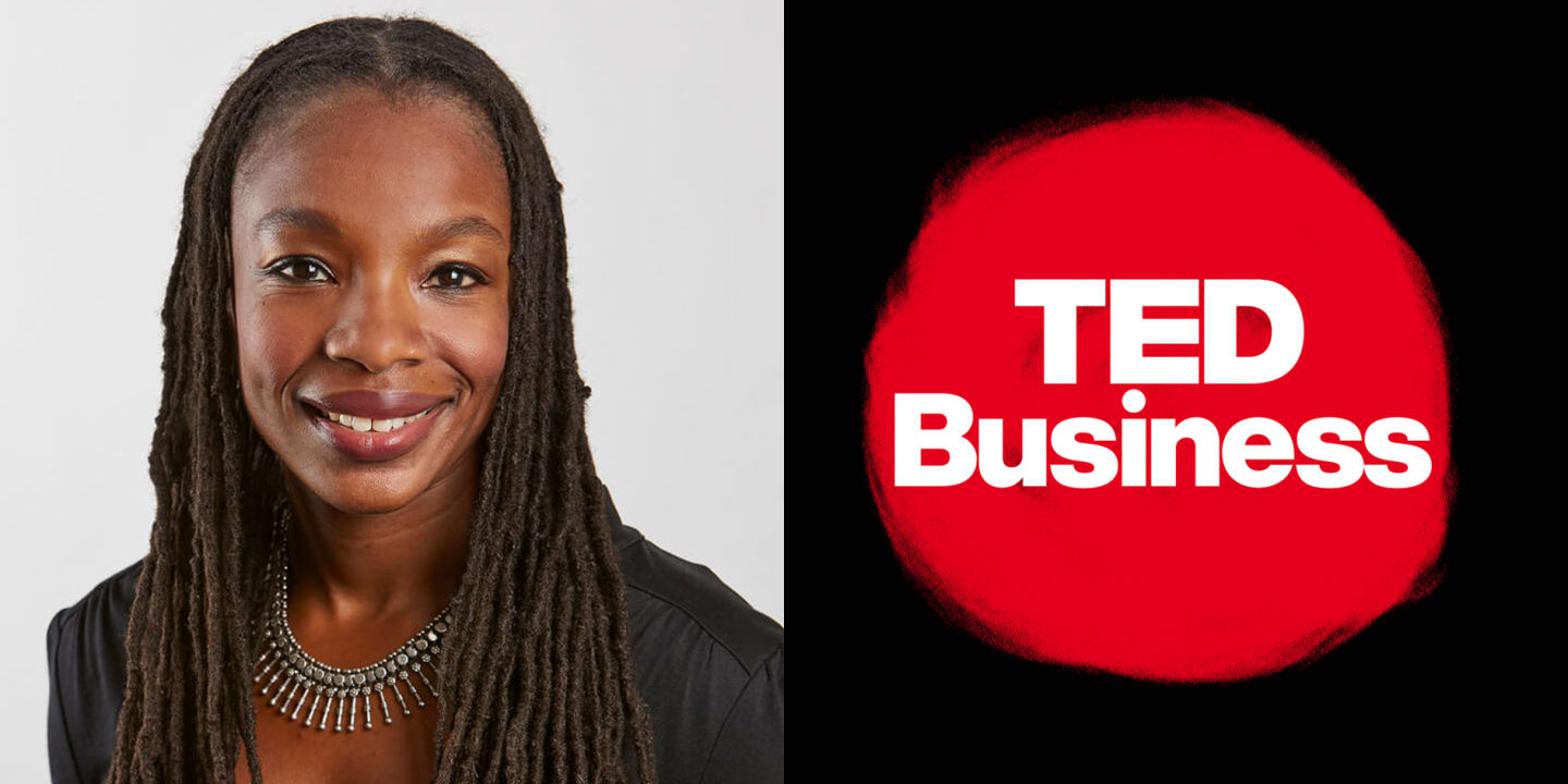 Woman wearing black shirt smiling in headshot, TED Business, podcast, Modupe Akinola, leadership, leaders, learning