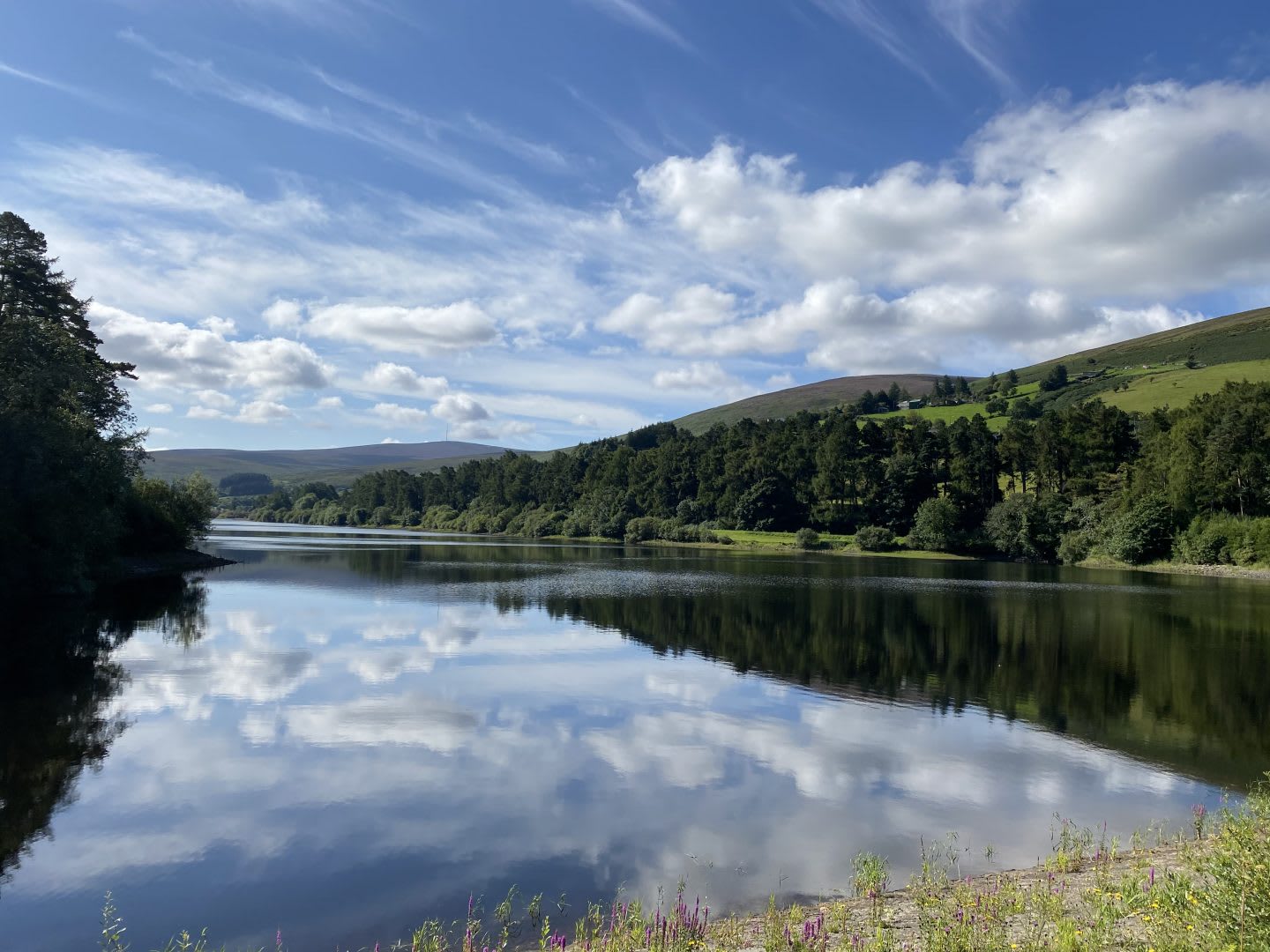 View of reservoir on a clear day with a reflection of the sky, Bohernabreena, nature, outdoors