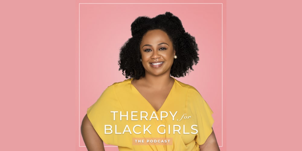The logo of the podcast Therapy for Black Girls. mental health, podcast, health, lifestyle, adidas, GamePlan A