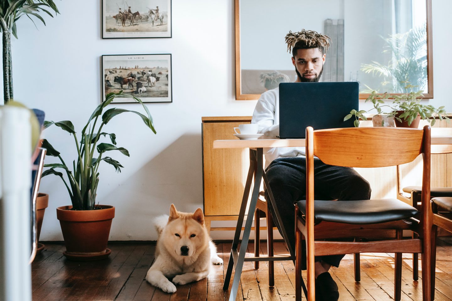 Man working remotely at home. Remote resume, home office, working, skills, at home