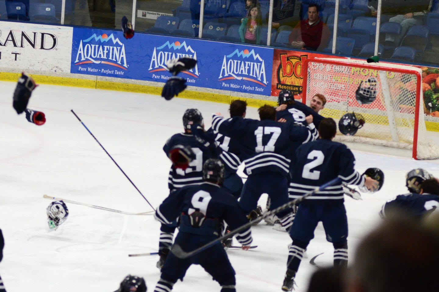 Cranbrook State ice hockey team celebrating together on the ice rink, team, teamwork, team player, sport, sports, ice, hockey