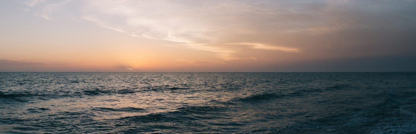 Orange sunset over the ocean in the evening, ocean, sea, horizon, beach