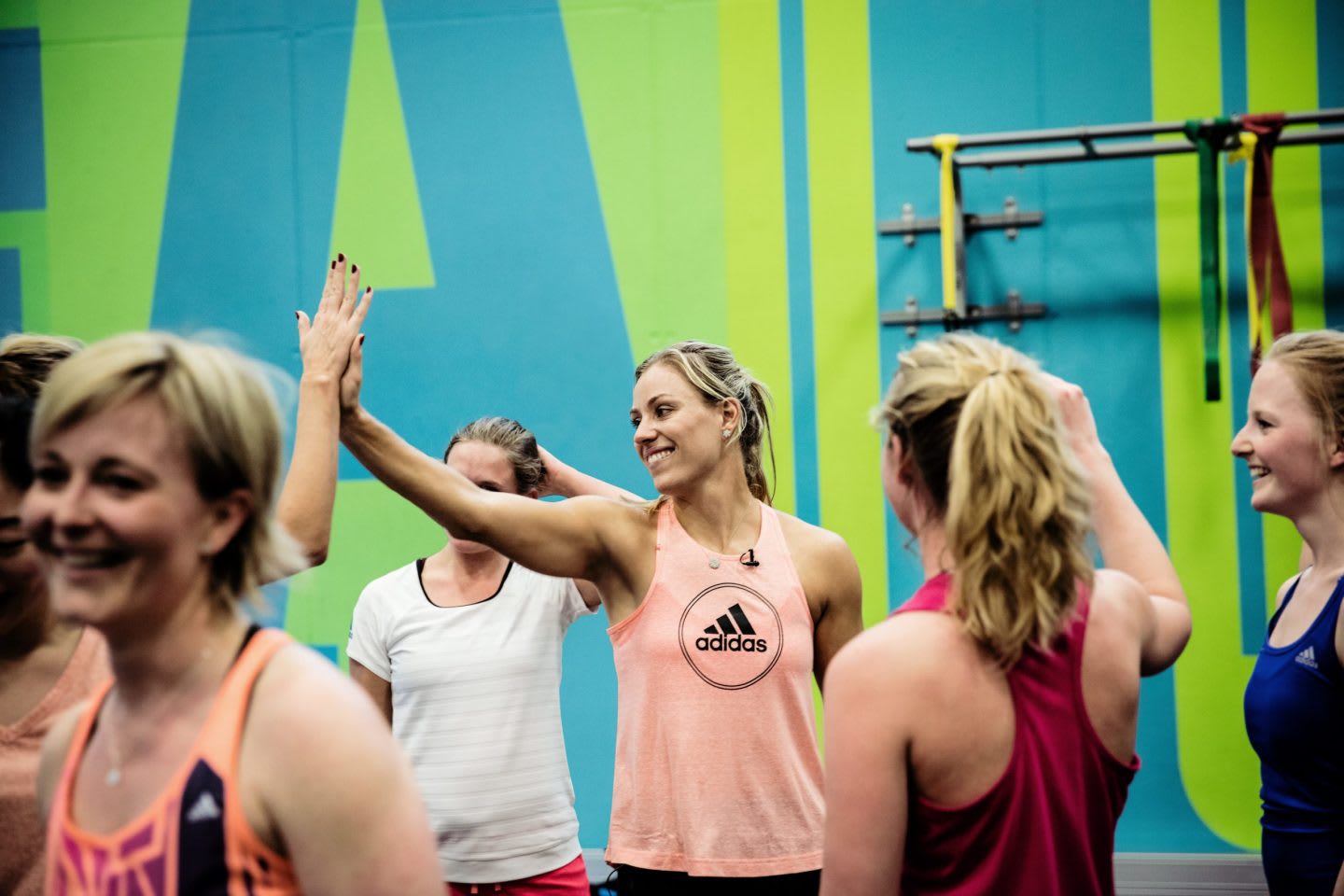 Fitness classes, team, high five, adidas