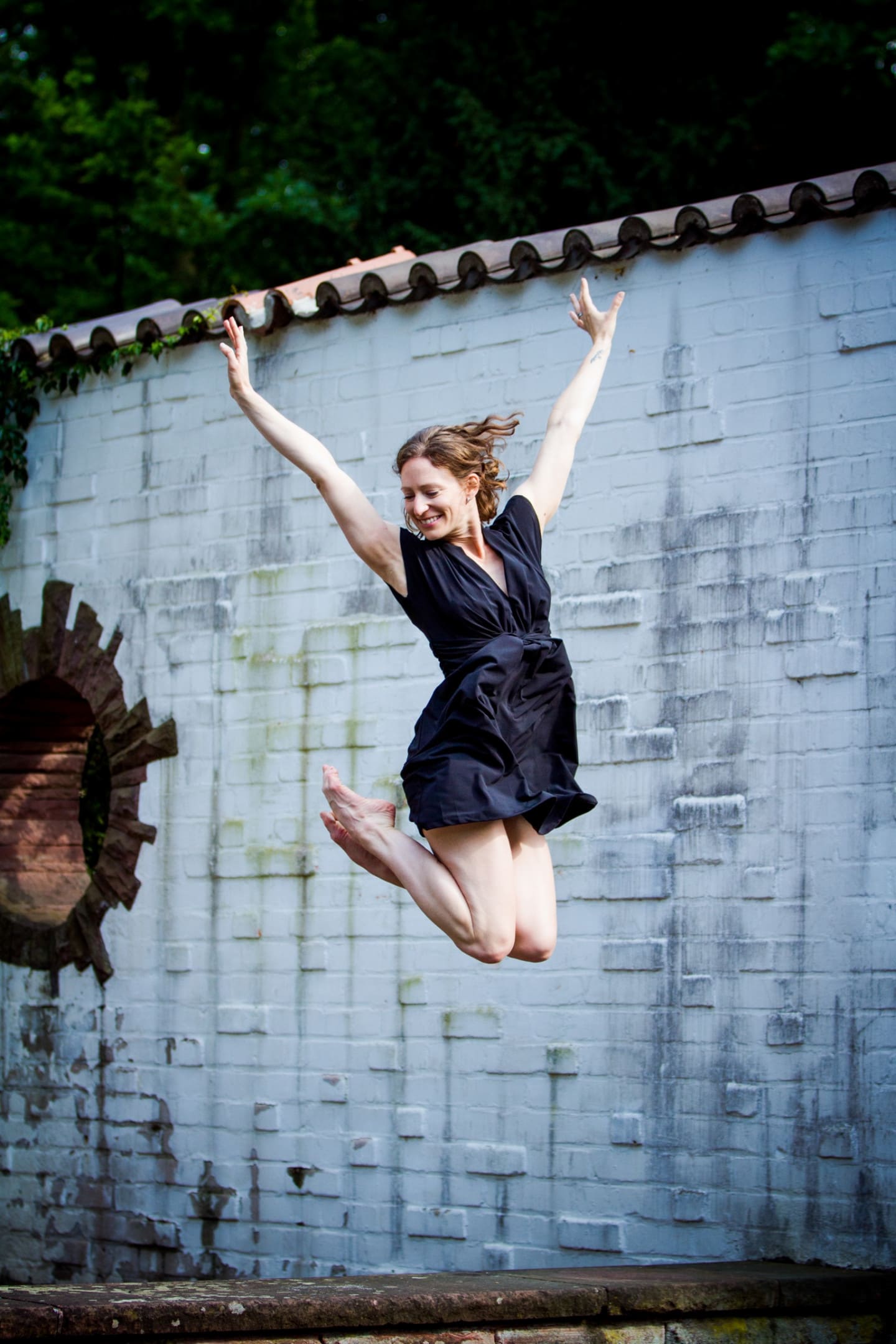 Woman leaps into the air.