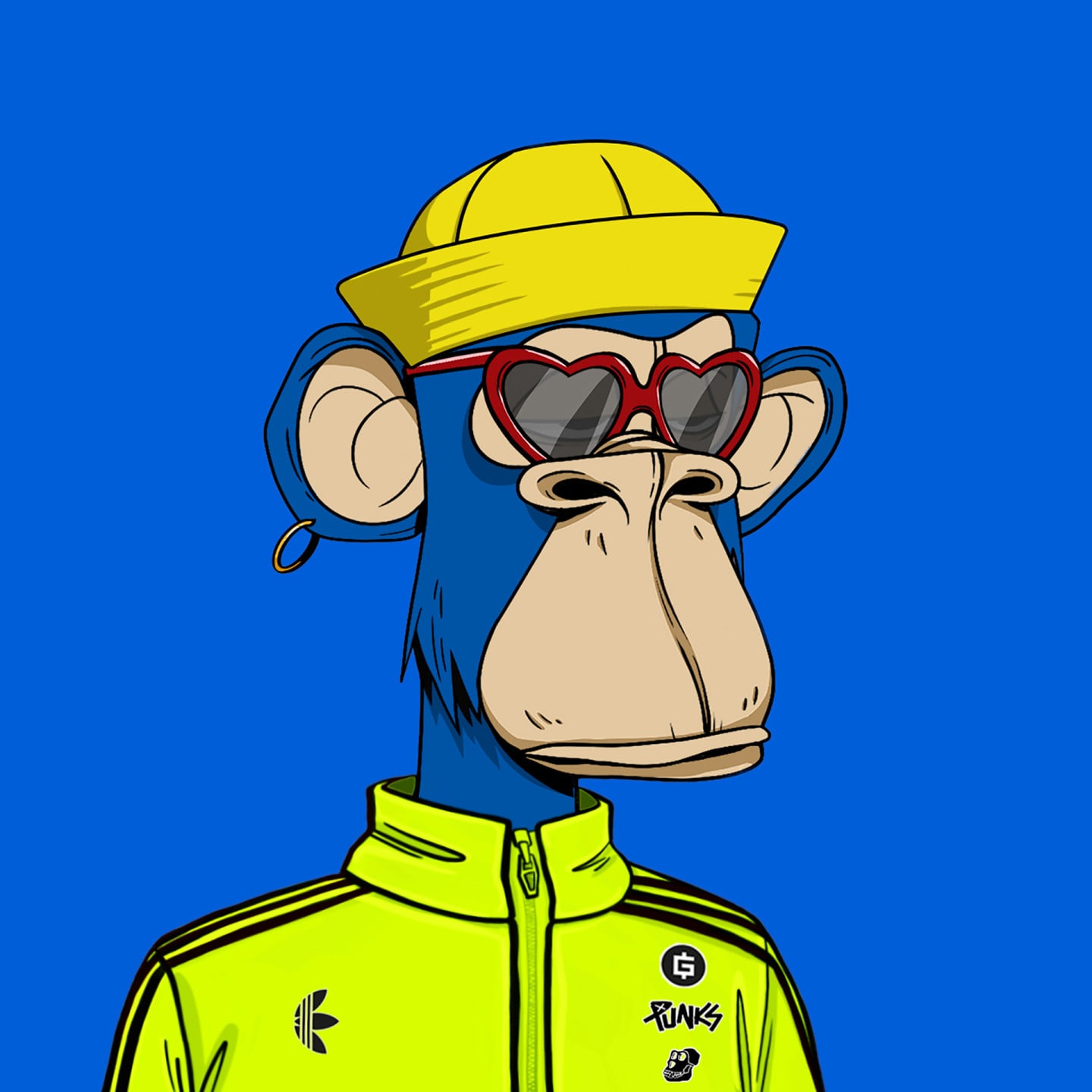 A blue cartoon ape wearing adidas items.