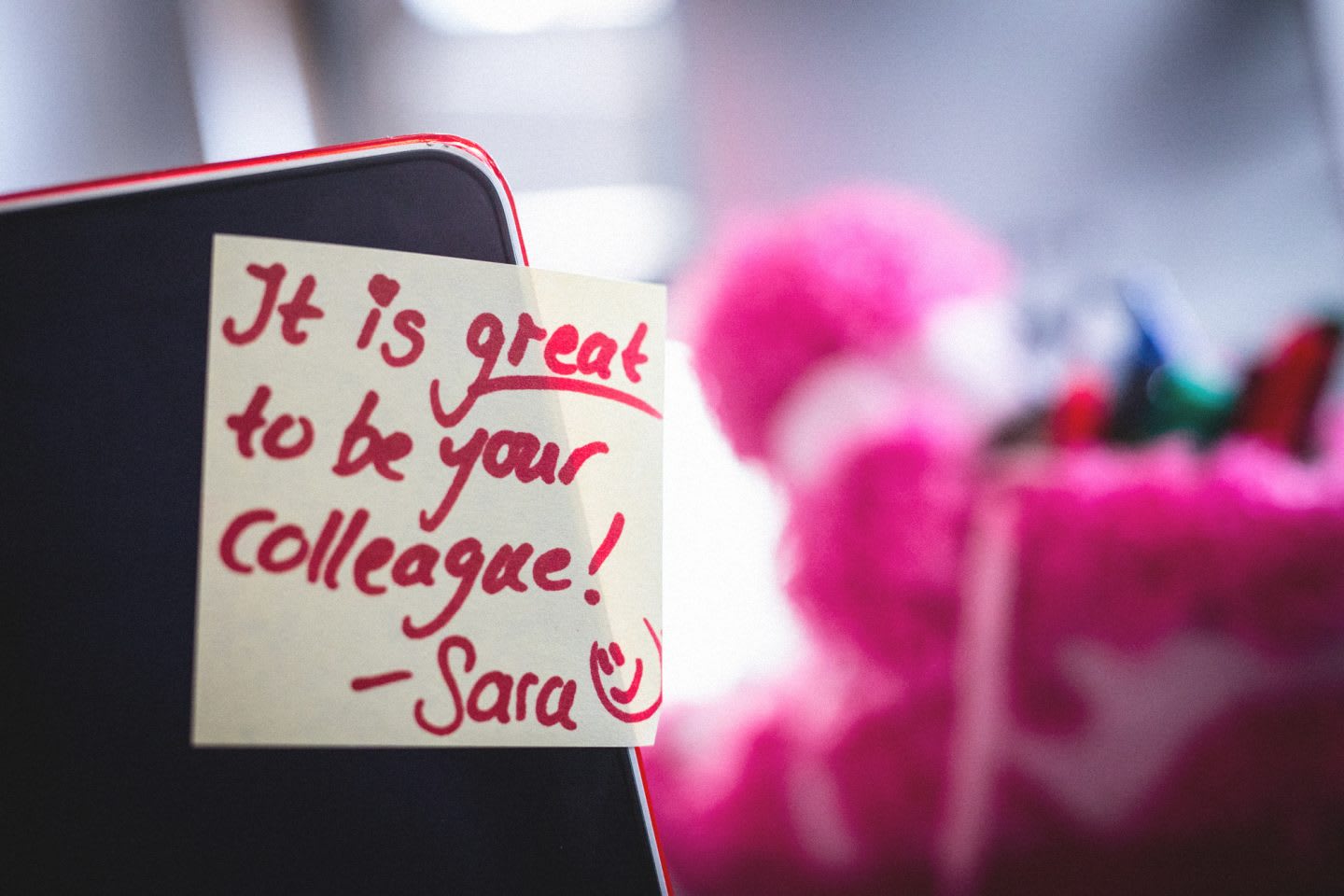 Post-it on a laptop how to treat yourself and colleagues on Valentine's day
