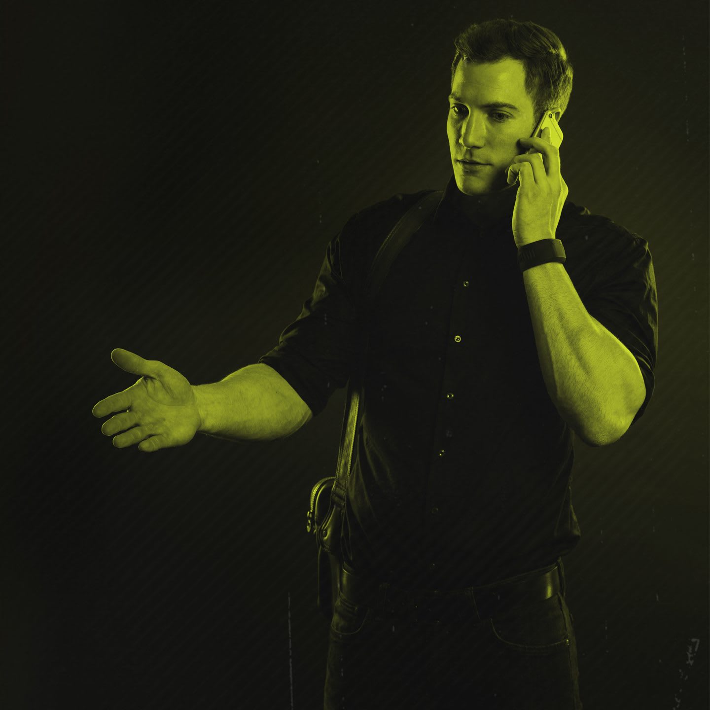 business man giving feedback on the phone green filter