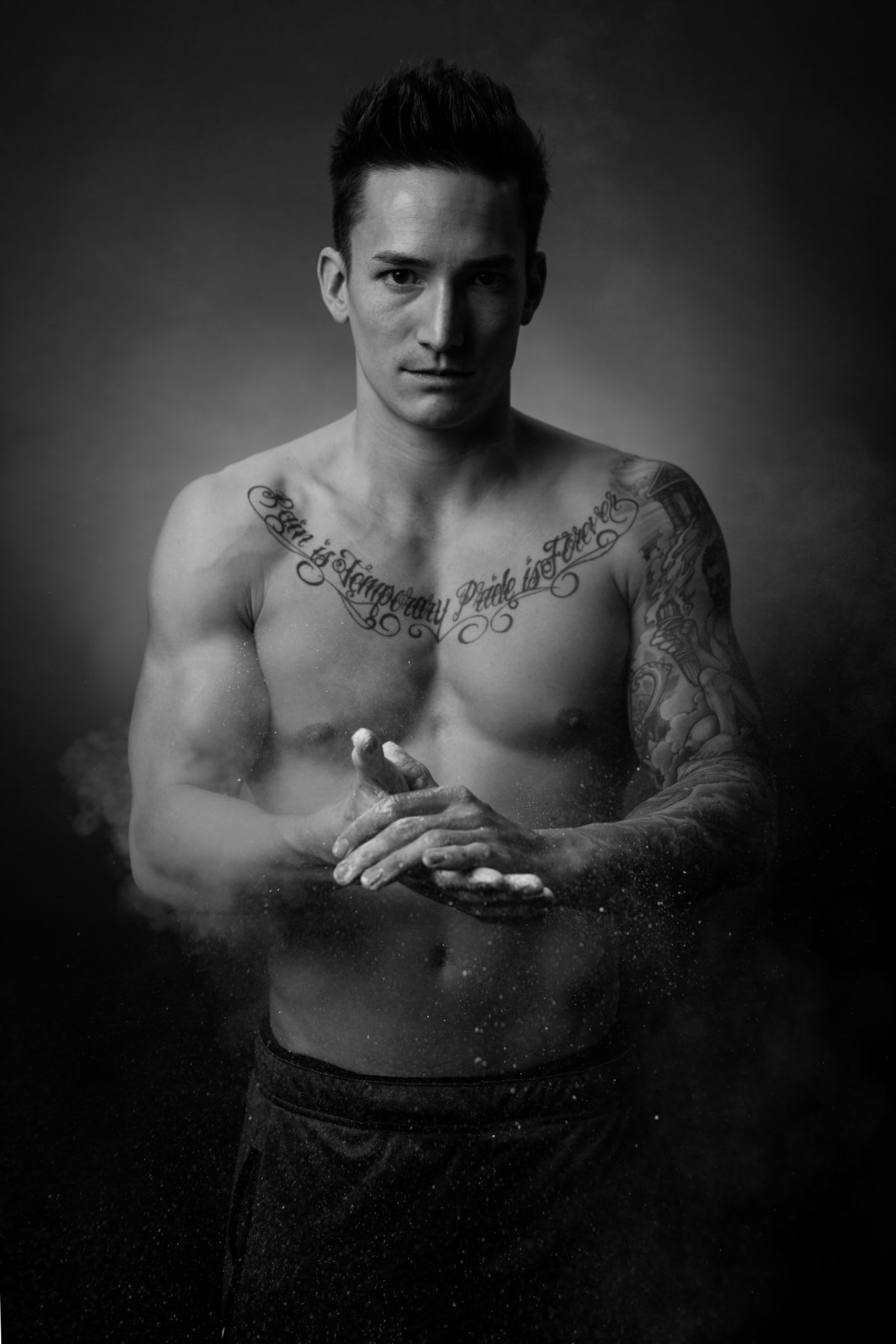 Gymnast Marcel Nguyen is preparing his hands with chalk. Preparation; Gymnastics; Competition; motivation; ambition; Olympic Games; adidas; Reebok; GamePlan A