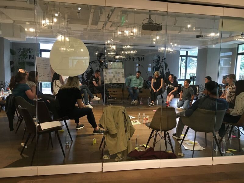 People sitting in a circle in a meeting room at adidas. Talent program, leadership, coaching, Shanghai, Sustainability, ideas, GamePlan A