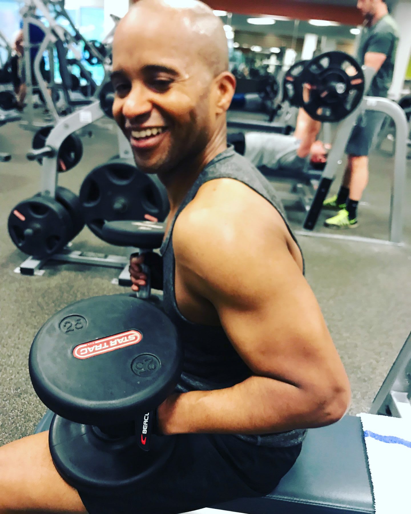 James Gunn happily training. Accountability partner, GamePlanA