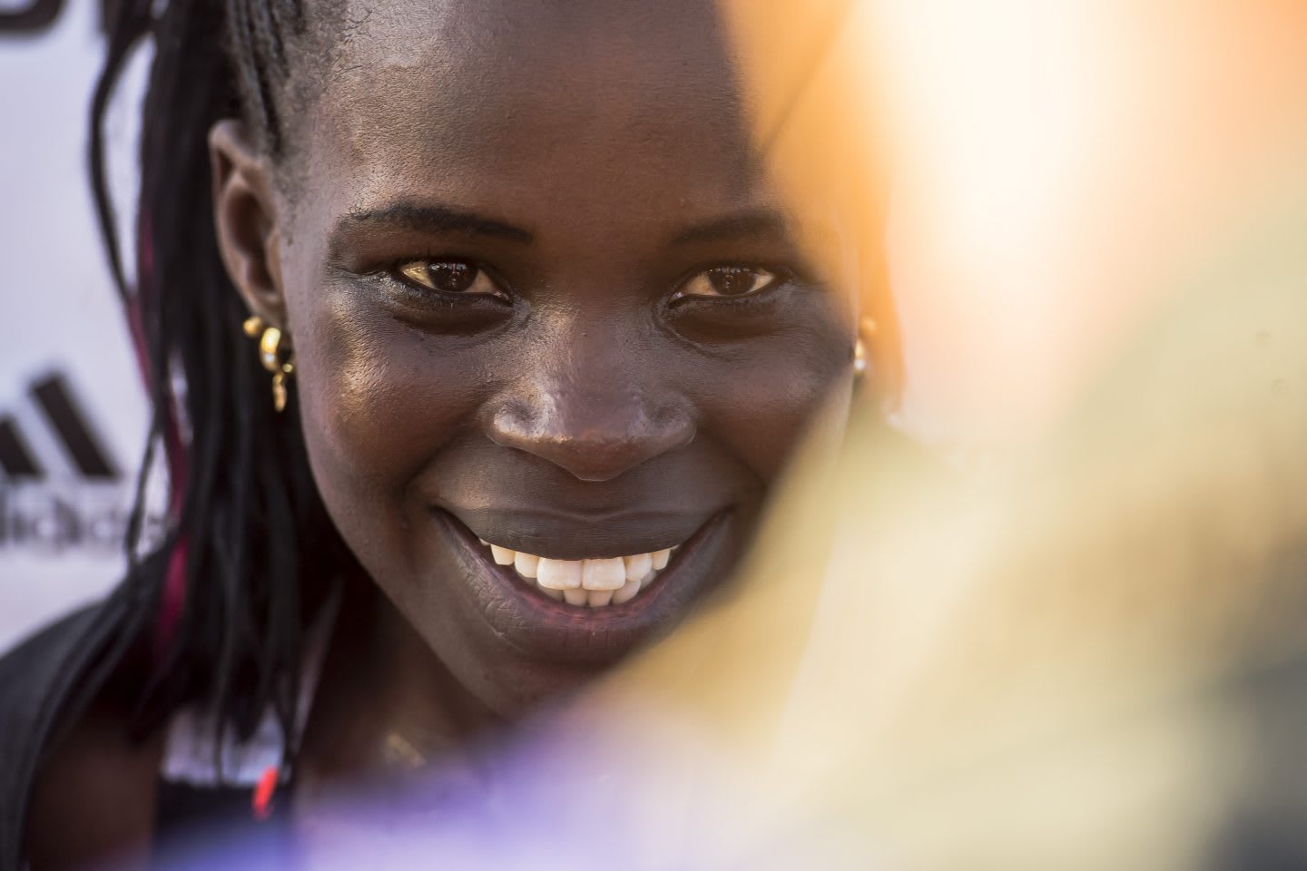 Kenyan long-distance runner Peres Jepchirchir smiling after Prague half marathon race, September, adidas, athlete, runner, sports