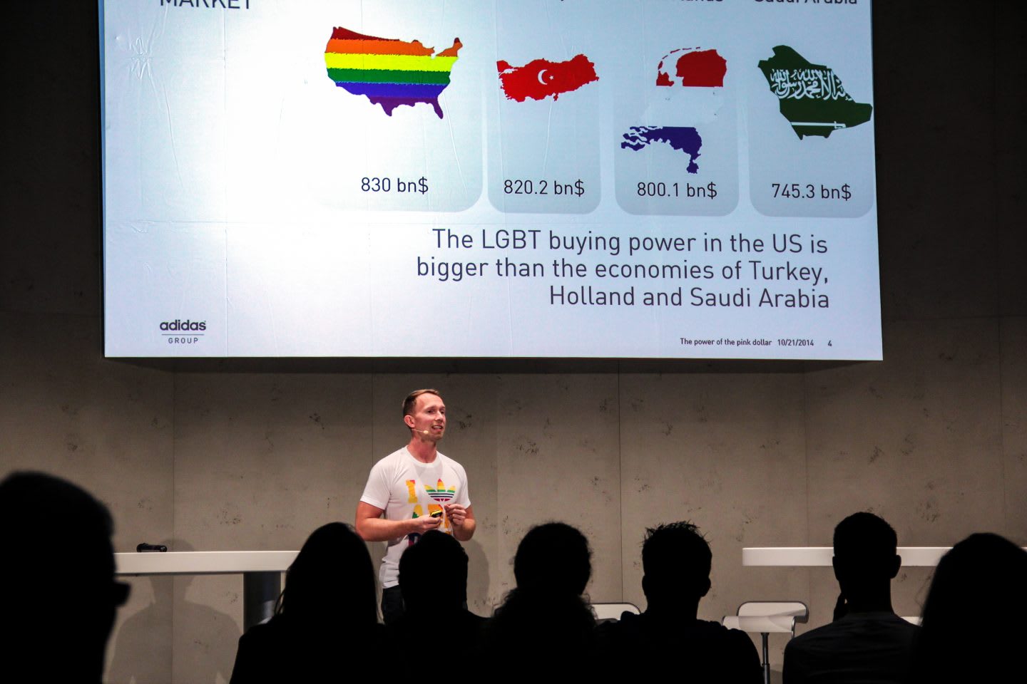 Man giving presentation in front of audience, Johannes Donath, adidas, employee, diversity, inclusion, talk, LGBTQ