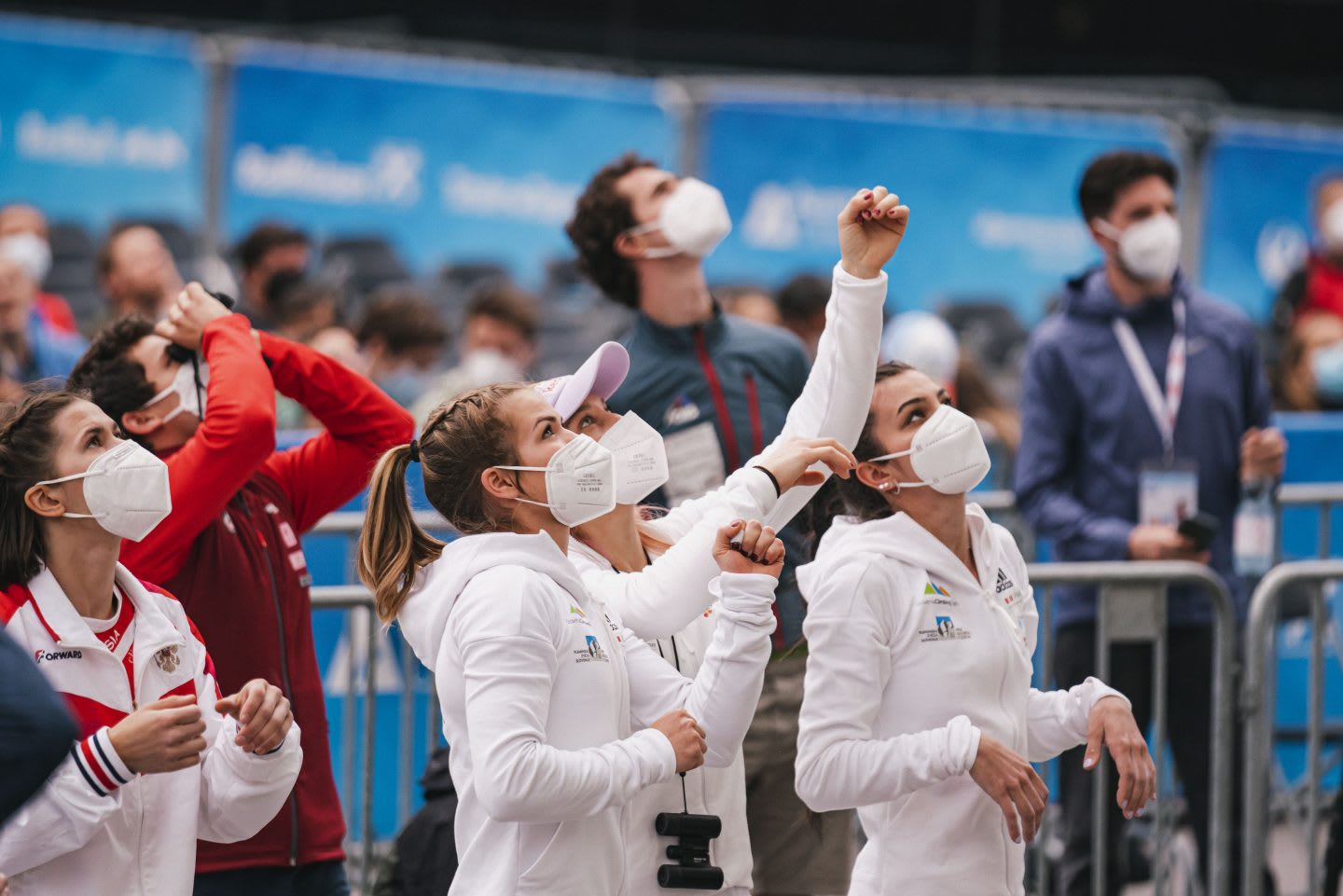 Slovenian team supports during climbing event. Janja Garnbret, climbing, slovenian team,
