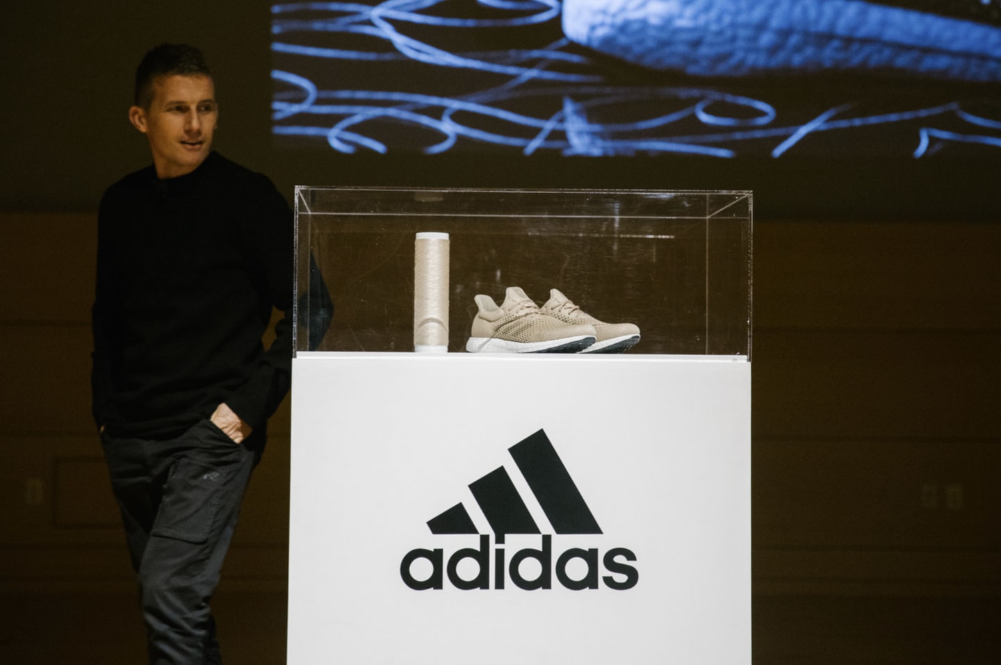 adidas shoe in display case biofabricate future