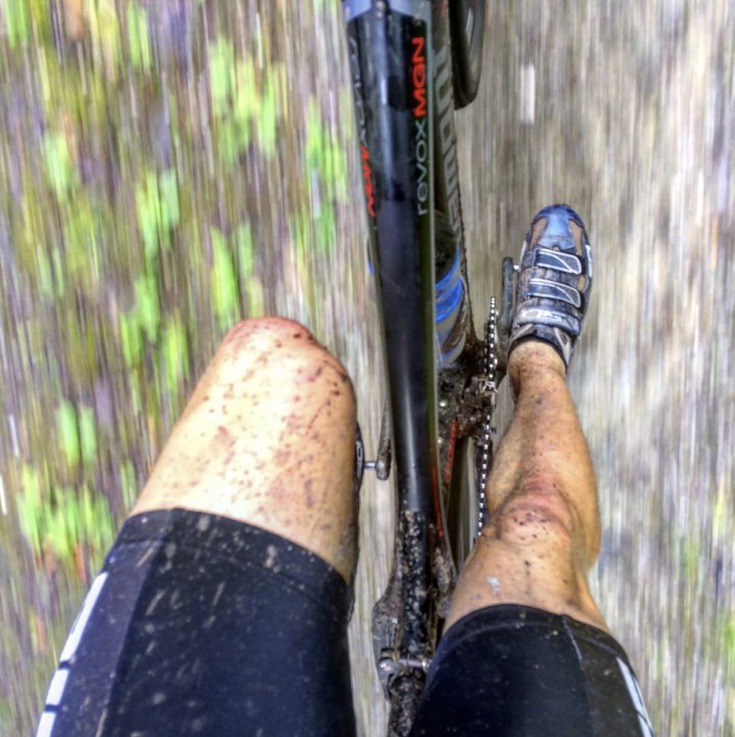 Muddy legs during mountainbiking. working part-time boosts career