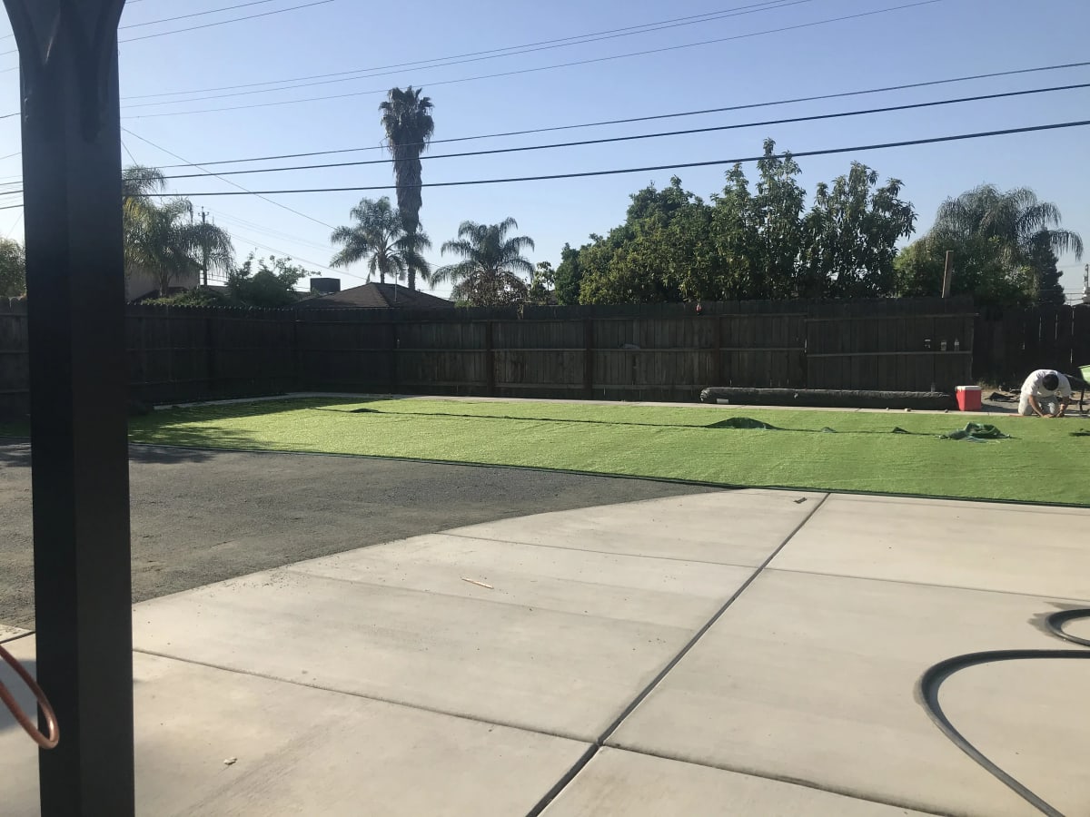 Backyard Concrete Patio and Artificial Grass Installation - Reedley, CA - Image 2