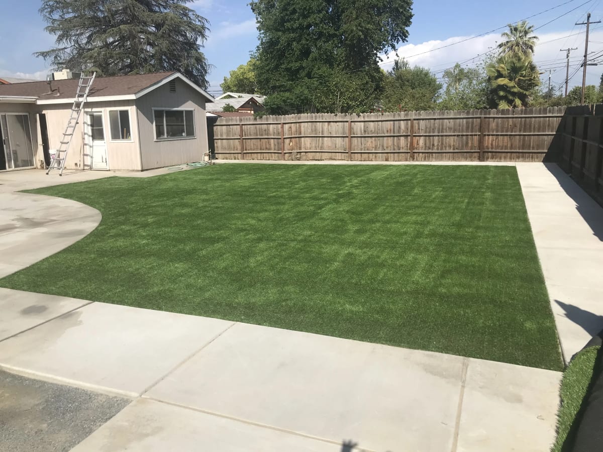 Backyard Concrete Patio and Artificial Grass Installation - Reedley, CA - Image 8