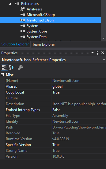 Не удалось загрузить файл или сборку newtonsoft json