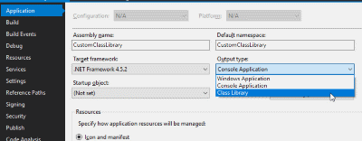 Visual Studio - project properties output type Visual Studio - project properties output type
