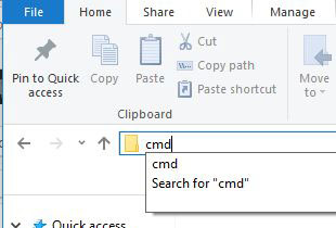 running cmd from file explorer address bar