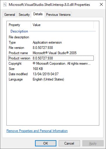 Microsoft.VisualStudio.Shell.Interop.8.0 dll properties