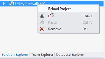 Reloading the unloaded project in the solution explorer.