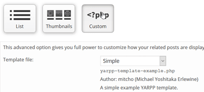 YARPP plugin settings - display custom options