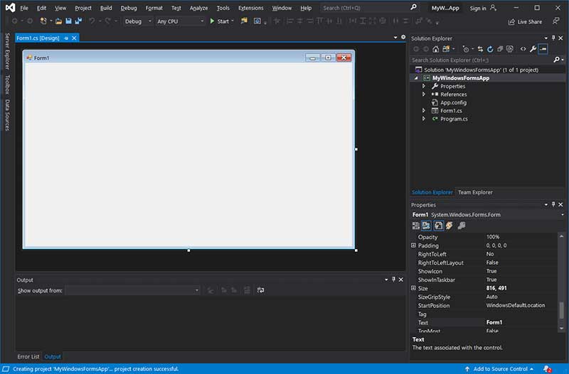 Visual studio 2019 - opened winforms project