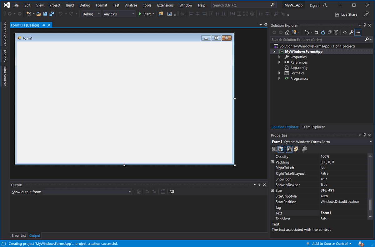 Не открывается конструктор форм visual studio 2019