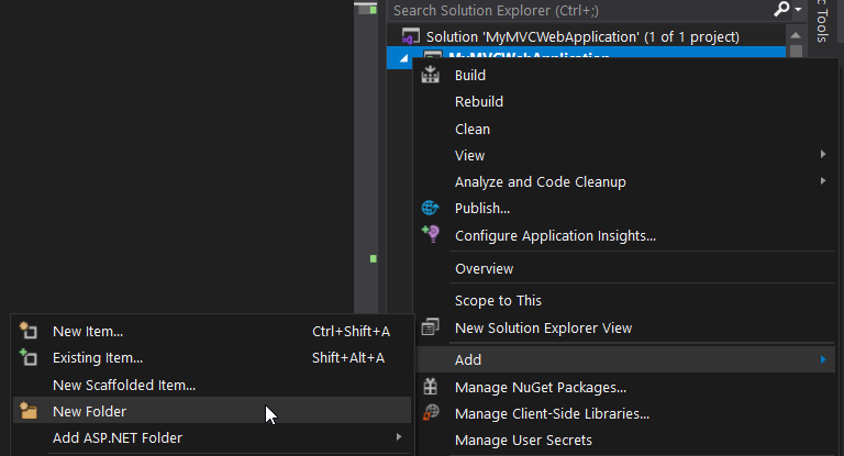 Visual Studio ASP.NET MVC Project - Create new folder
