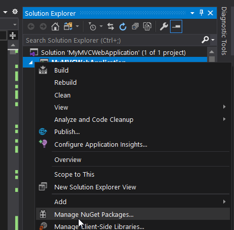 Visual Studio ASP.NET MVC Project - Manage NuGet Packages