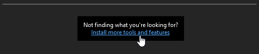 Visual Studio - create new project window - install more tools and features link