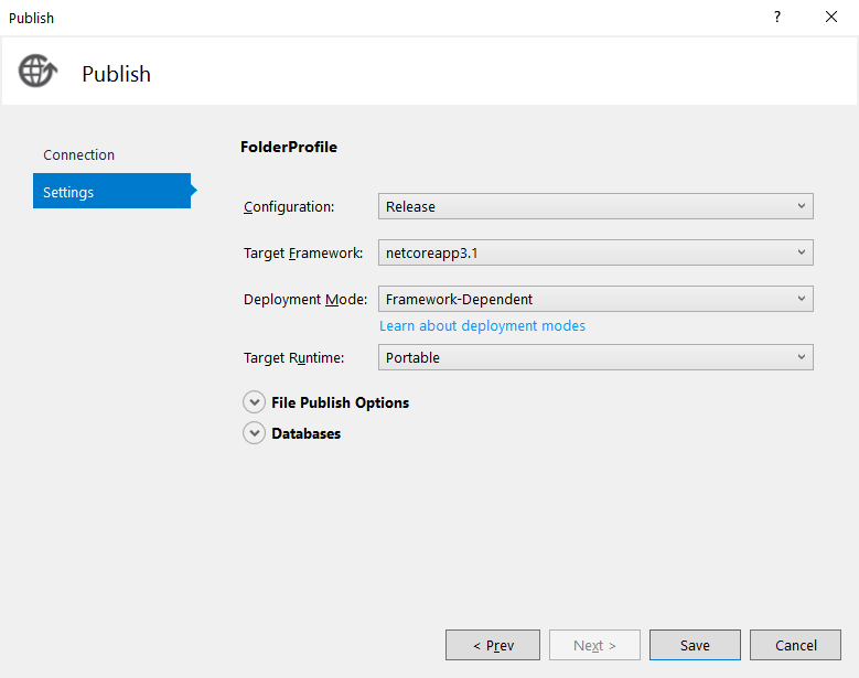 Visual Studio Publish Tool - edit publish settings window