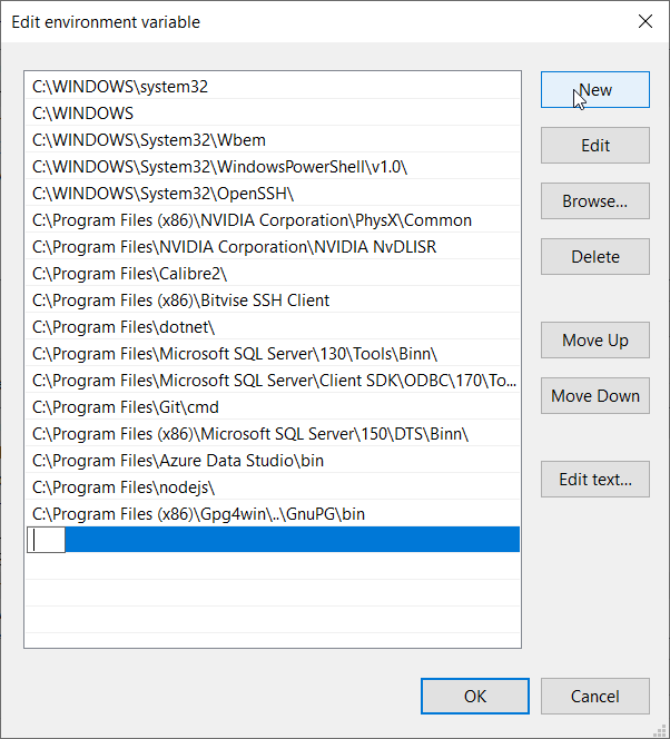 Windows - Edit Path System Environment Variable - adding a new path