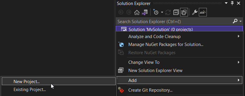 Visual Studio - create new project from blank solution