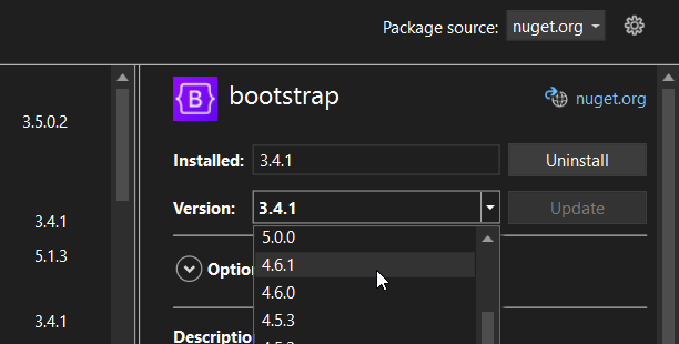 Visual Studio ASP.NET MVC Project - Updating Bootstrap package