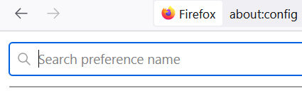 Firefox about:config search preference name field