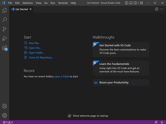 Installing VS Code - first run of Visual Studio Code