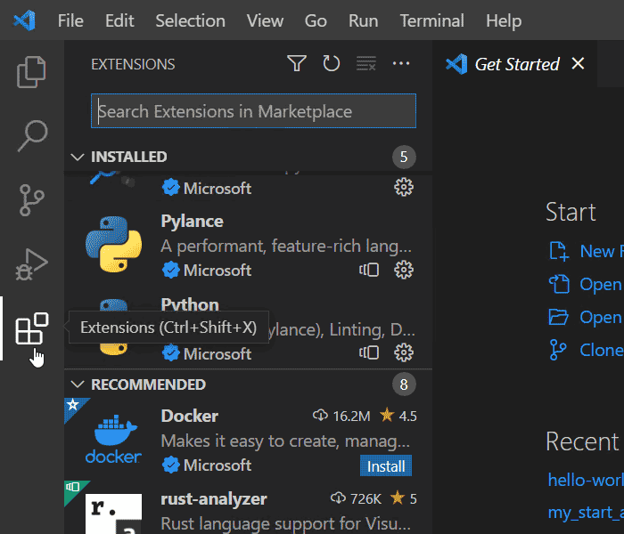 VS Code Extensions View