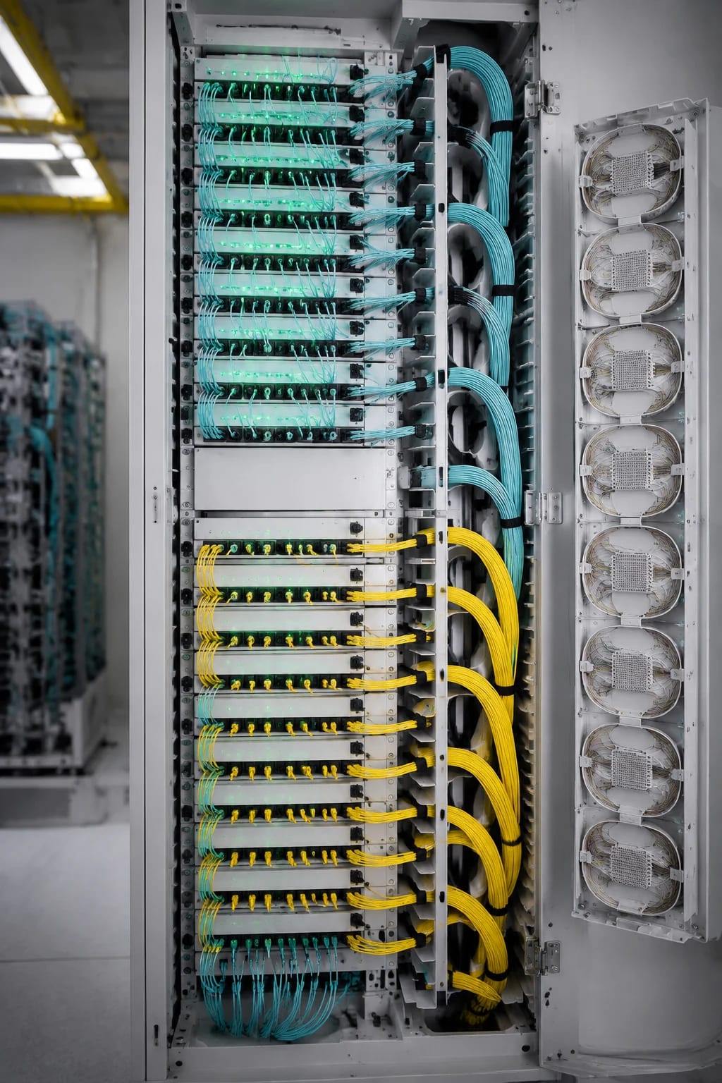 Structured cabling terminated into patch panels in an Indianapolis network rack by LED Indy