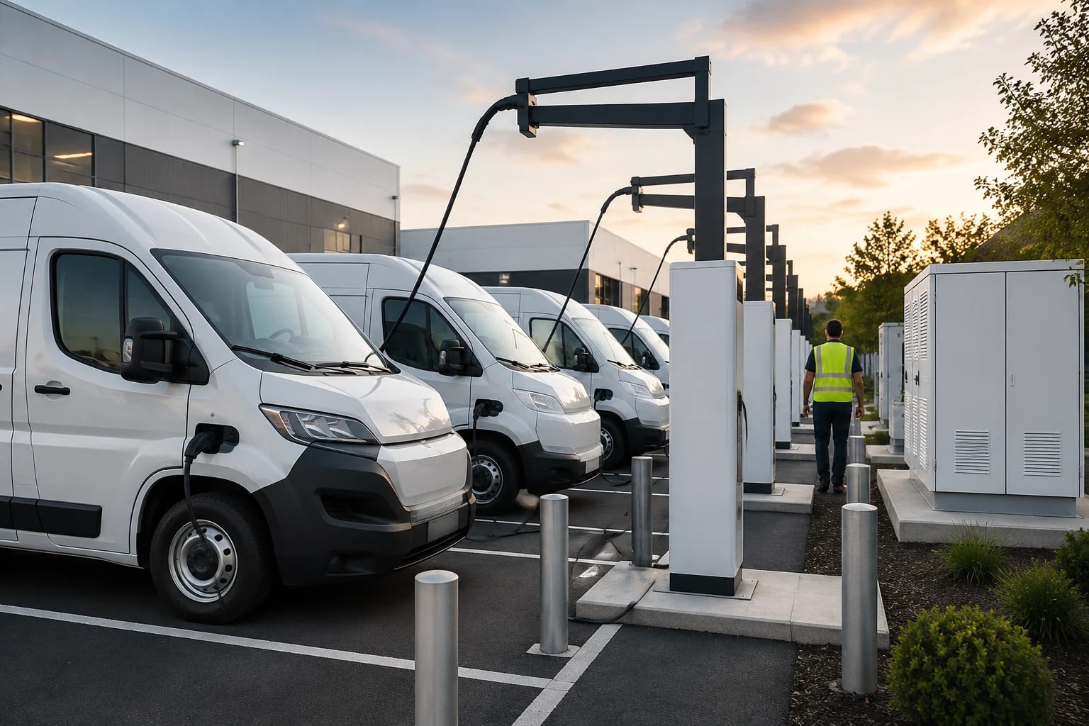 Commercial EV charging stations installed by LED Indy outside an Indianapolis office building