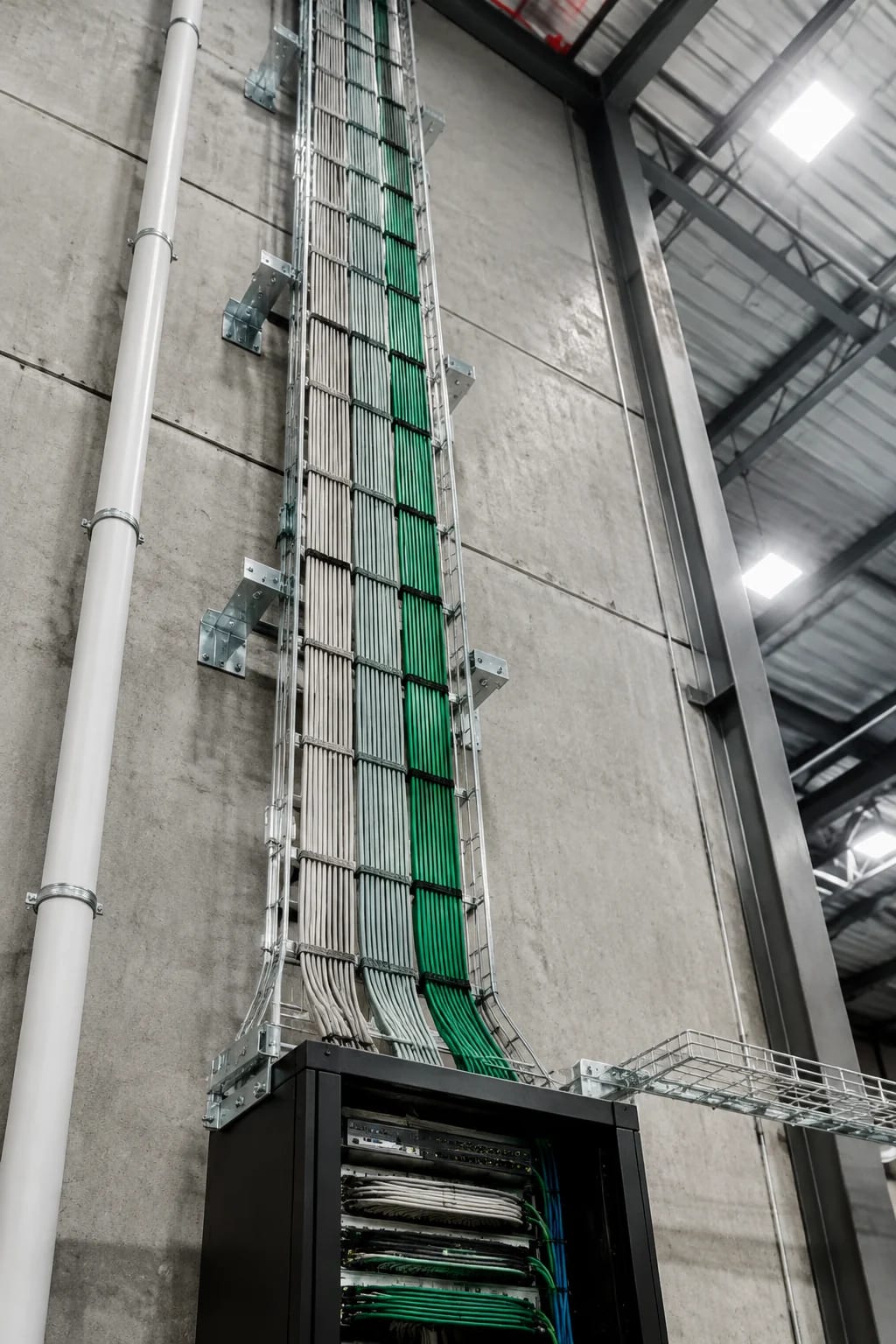 Structured cabling terminated into patch panels in an Indianapolis network rack by LED Indy