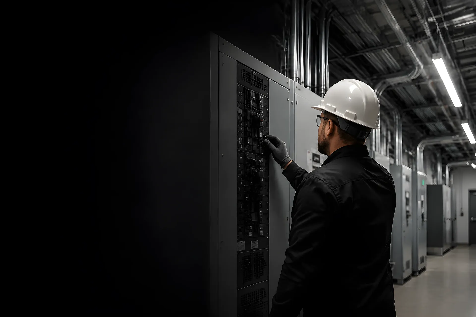Commercial electrician inspecting an Indianapolis electrical installation