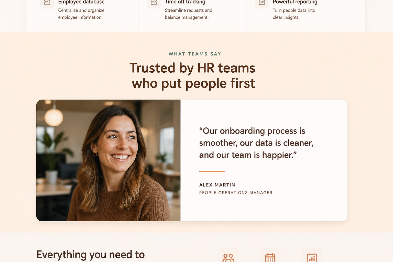 HR testimonials, Photo-led testimonial card.