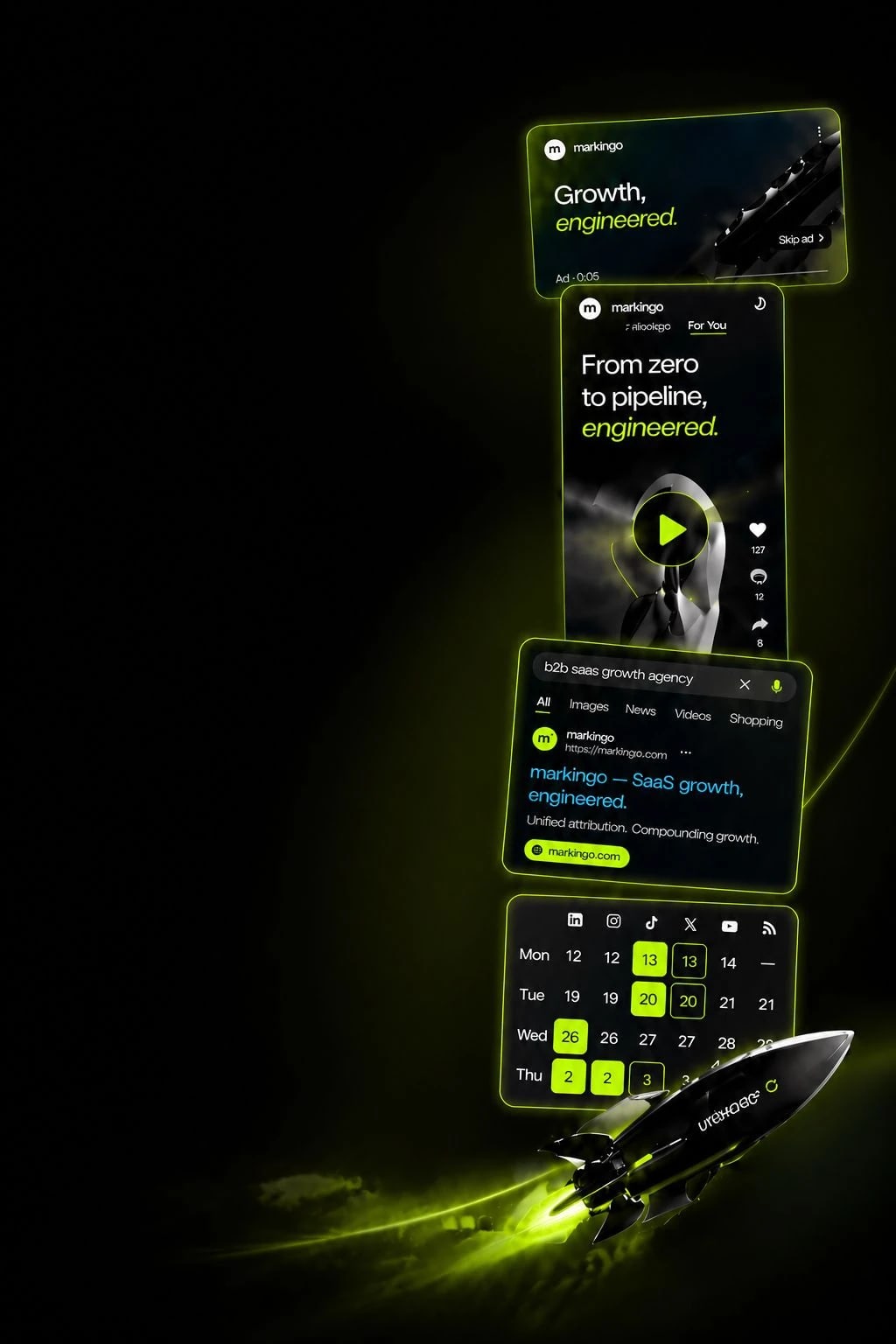 Markingo, marketing engineered for B2B SaaS, mobile composition