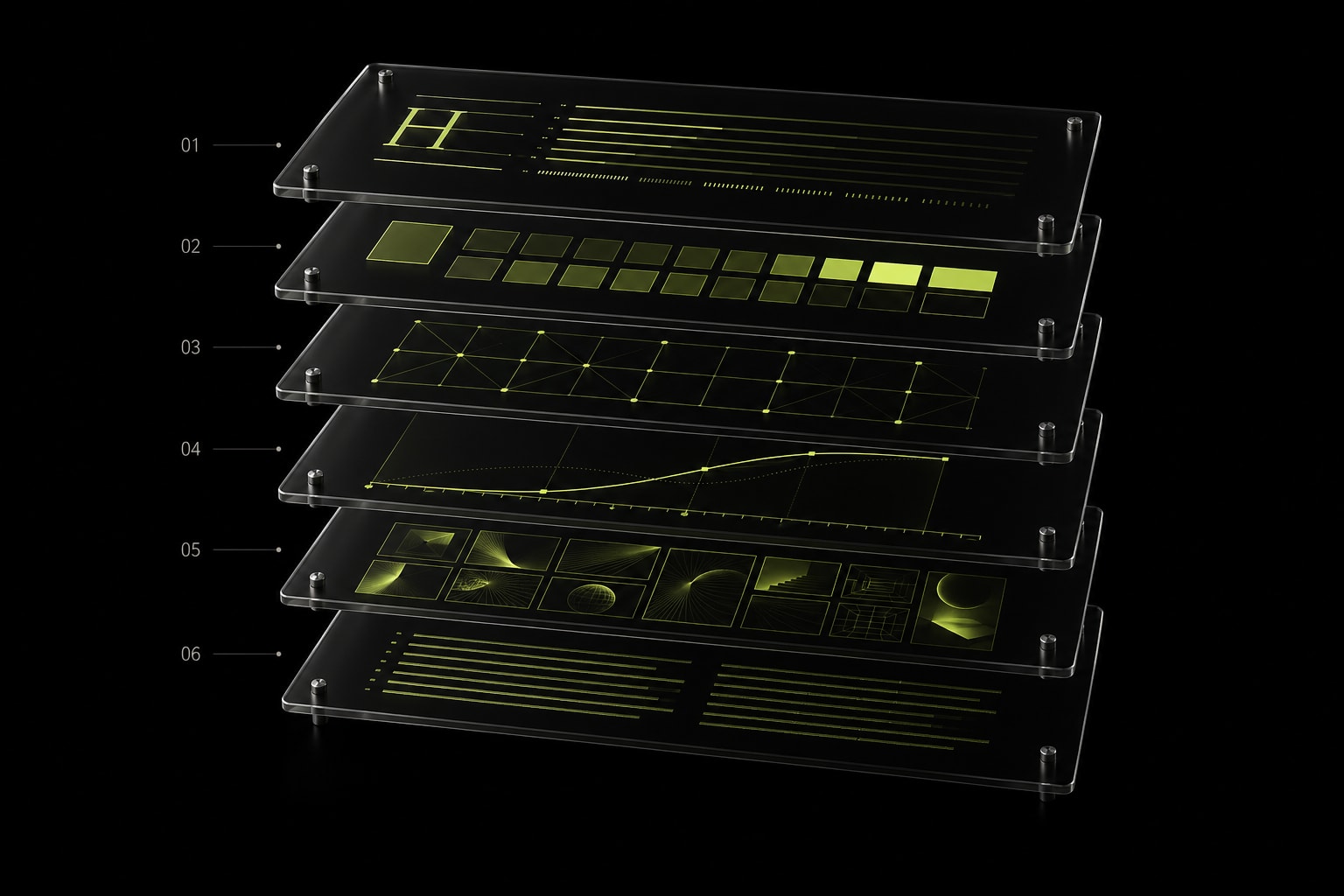 Exploded brand-OS anatomy: type system, color tokens, grid, motion language, image system, voice rules.