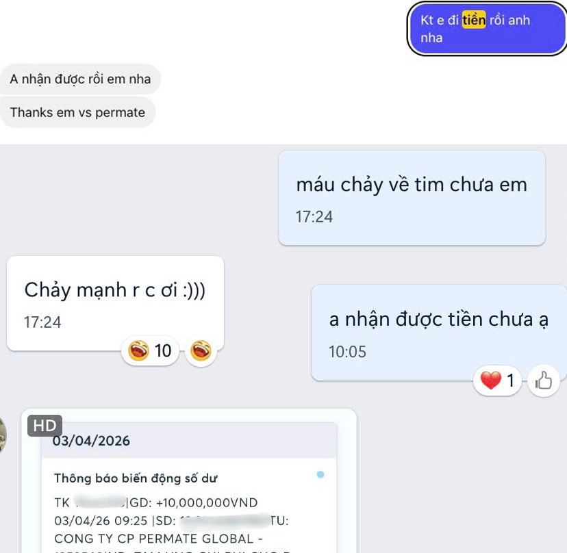 Screenshot chuyển khoản từ Permate